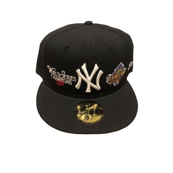 New Era New York Yankees World Series Patch 59FIFTY Fitted Hat Cap Size 7 3/4 - Picture 1 of 5